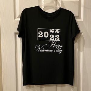 SHEIN Black Tee with White 2023 Valentine Graphic